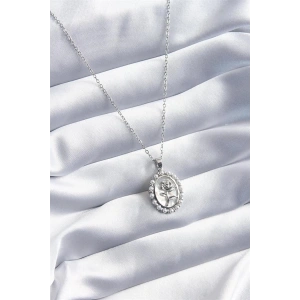 316L Çelik Gümüş Renk Gül Model İnci Detay Kadın Kolye