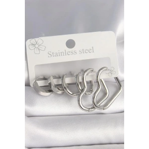 316L Çelik Gümüş Renk Halka Kalp Model Kadın Küpe Seti