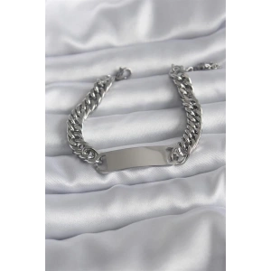 316L Çelik Gümüş Renk İsim Yazılabilir Plaka Model Kadın Bileklik