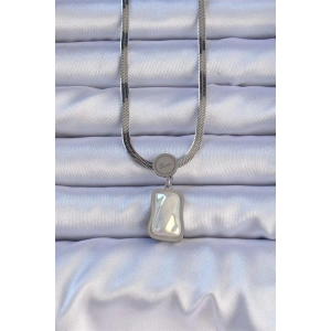 316L Çelik Gümüş Renk İtalyan Zincir Ezme Taşlı Kolye