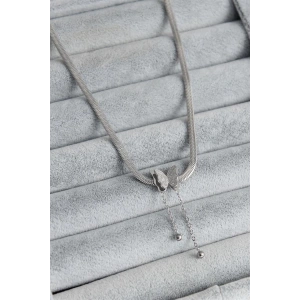 316L Çelik Gümüş Renk İtalyan Zincir Model Simli Kelebek Figür Kadın Kolye