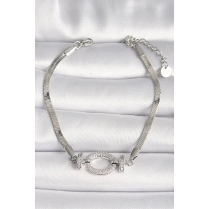 316L Çelik Gümüş Renk İtalyan Zincir Model Zirkon Taşlı Halka Figür Kadın Bileklik