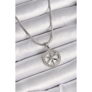 316L Çelik Gümüş Renk İtalyan Zincir Zirkon Taşlı Kutup Yıldız Model Kadın Kolye