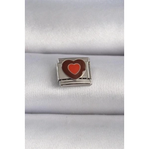 316L Çelik Gümüş Renk Kahverengi Kalp İşlemeli Nomination Charm