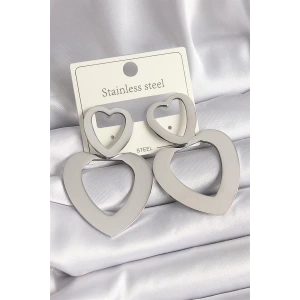 316L Çelik Gümüş Renk Kalp Model Kadın Küpe