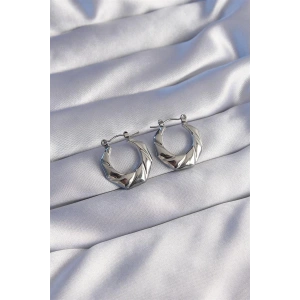 316L Çelik Gümüş Renk Kıvrımlı Görünüm Geometrik Model Küpe