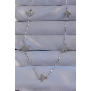 316L Çelik Gümüş Renk Kuş Model Kolye