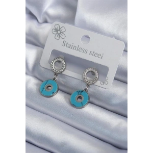 316L Çelik Gümüş Renk Mavi Taşlı Zirkon Taşlı Kadın Küpe