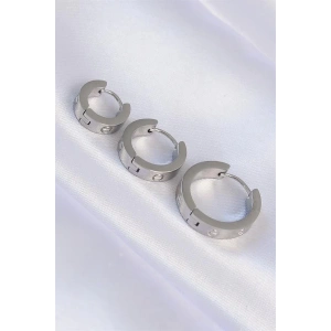 316L Çelik Gümüş Renk Model 3lü Halka Küpe