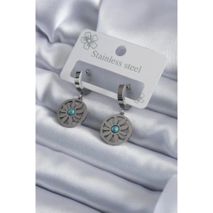 316L Çelik Gümüş Renk Papatya Model Mavi Taş Detay Kadın Küpe