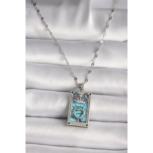 316L Çelik Gümüş Renk Pembe Zirkon Taşlı Taç Kalp Portre Model Kadın Kole