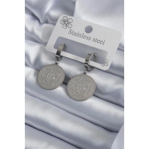 316L Çelik Gümüş Renk Pentagram Yıldızı İşleme Kadın Küpe