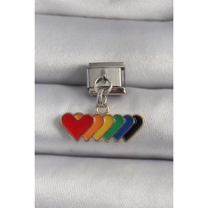 316L Çelik Gümüş Renk Renkli Sallantı Kalp Model Nomination Charm