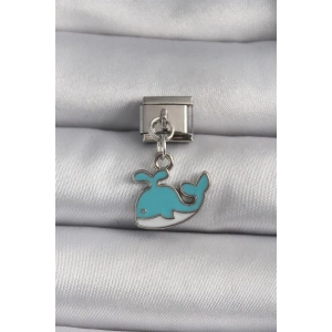 316L Çelik Gümüş Renk Sallantı Mavi Balina Model Nomination Charm