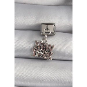 316L Çelik Gümüş Renk Sallantı New York Yazı Model Nomination Charm
