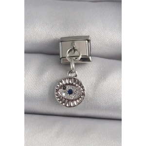 316L Çelik Gümüş Renk Sallantı Zirkon Taşlı Göz Model Nomination Charm