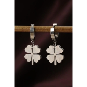 316L Çelik Gümüş Renk Yonca Küpe