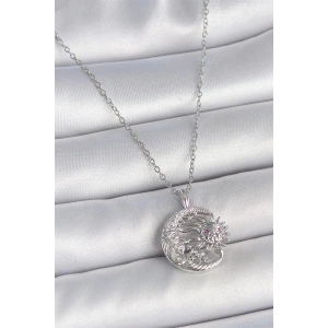316L Çelik Gümüş Renk Zincir Ay Güneş Model Zirkon Taş Detay Kadın Kolye
