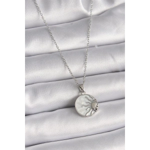 316L Çelik Gümüş Renk Zincir Beyaz Sedefli Gün Batımı Model Kadın Kolye