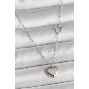 316L Çelik Gümüş Renk Zincir Kalp Detay Kalp Figür Kadın Kolye