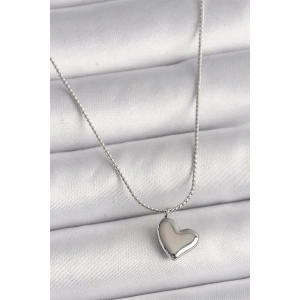 316L Çelik Gümüş Renk Zincir Kalp Figür Kadın Kolye