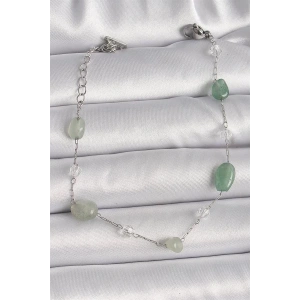 316L Çelik Gümüş Renk Zincir Yeşil Doğal Taş Kadın Bileklik