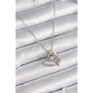 316L Çelik Gümüş Renk Zincir Zirkon Taş Detaylı Kalp Model Sonsuzluk Detay Kadın Kolye