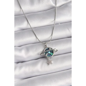 316L Çelik Gümüş Renk Zincir Zirkon Taşlı Gezegen Model Kadın Kolye