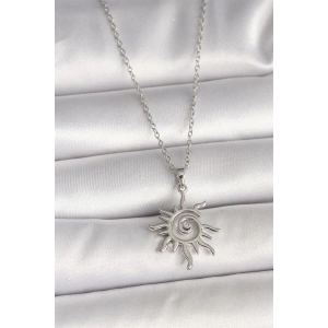 316L Çelik Gümüş Renk Zincir Zirkon Taşlı Güneş Model Kadın Kolye