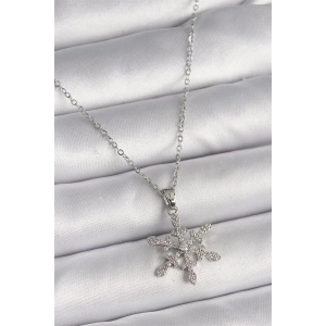 316L Çelik Gümüş Renk Zincir Zirkon Taşlı Kar Tanesi Model Kadın Kolye