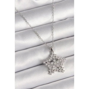 316L Çelik Gümüş Renk Zincir Zirkon Taşlı Kar Tanesi Model Kadın Kolye