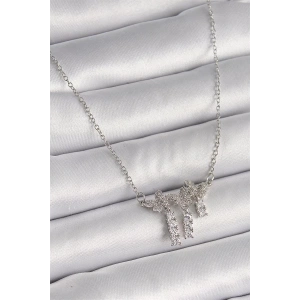 316L Çelik Gümüş Renk Zincir Zirkon Taşlı Kelebek Model Sallantı Detay Kadın Kolye