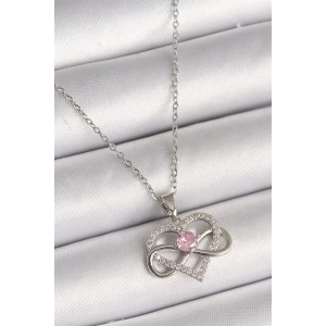 316L Çelik Gümüş Renk Zincir Zirkon Taşlı Sonsuzluk Kalp Model Kadın Kolye