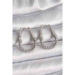 316L Çelik Gümüş Renk Zirkon Taş Detaylı Burma Halka Model Kadın Küpe