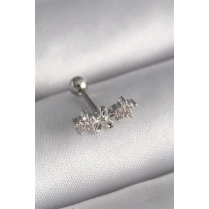 316L Çelik Gümüş Renk Zirkon Taşlı Çiçek Tragus Piercing