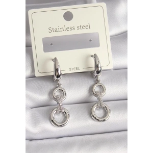 316L Çelik Gümüş Renk Zirkon Taşlı Daire Model Kadın Küpe