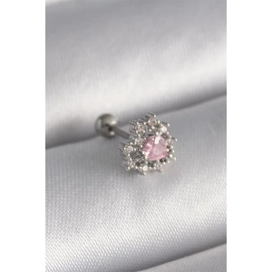 316L Çelik Gümüş Renk Zirkon Taşlı Kalp Tragus Piercing