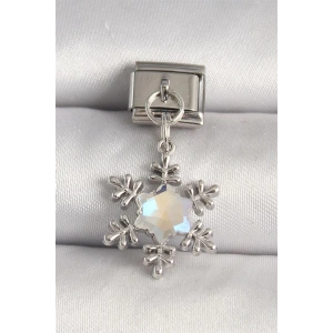 316L Çelik Gümüş Renk Zirkon Taşlı Kar Tanesi Model Nomination Charm