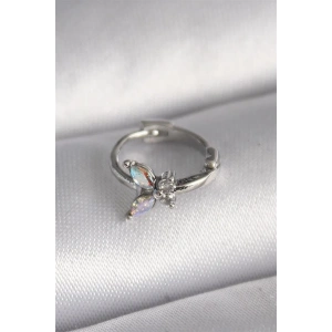316L Çelik Gümüş Renk Zirkon Taşlı Kelebek Model Tragus Piercing