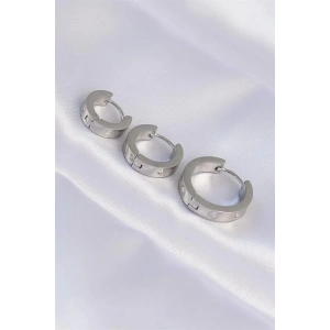 316L Çelik Gümüş Renk Zirkon Taşlı Model 3lü Halka Küpe