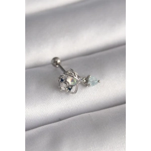 316L Çelik Gümüş Renk Zirkon Taşlı Sallantı Kalp Detay Tragus Piercing