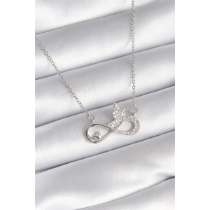 316L Çelik Gümüş Renk Zirkon Taşlı Sonsuzluk Model Kelebek Detay Kadın Kolye