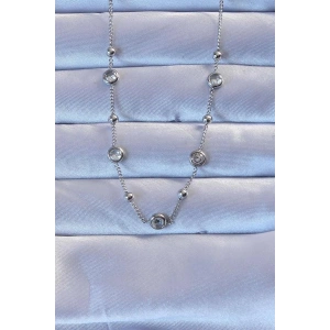316L Çelik Gümüş Renk Zirkon Taşlı Top Zincirli Kolye