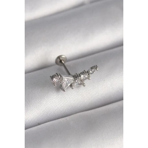 316L Çelik Gümüş Renk Zirkon Taşlı Tragus Piercing