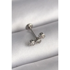 316L Çelik Gümüş Renk Zirkon Taşlı Tragus Piercing
