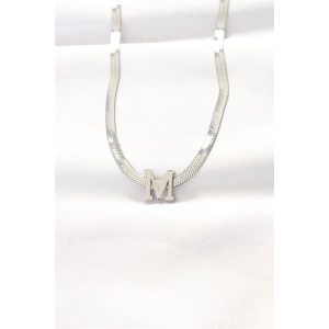 316L Çelik M Harfli Silver Renk İtalyan Zincirli Kolye