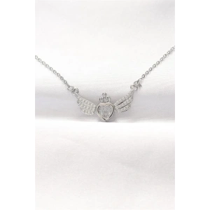 316L Çelik Silver Renk Zirkon Taşlı Kalpli Kanat Kolye