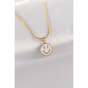 316L Çelik Zincir Altın Renk Mermer Desenli Minimal Smile Kolye