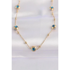 316L Çelik Zincir Altın Renk Nazar Boncuklu Kolye