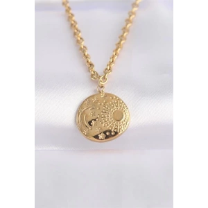 316L Çelik Zincir Altın Renk Oval Desenli Kolye